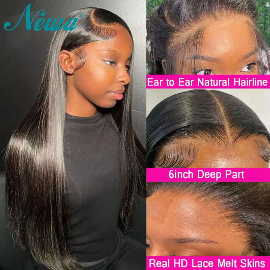 Newa Upgraded 13x6 HD Lace Full Frontal Wigs Glueless Straight Human Hair Wigs Pre Plucked Natural Scalp Brazilian Hair HD Wigs