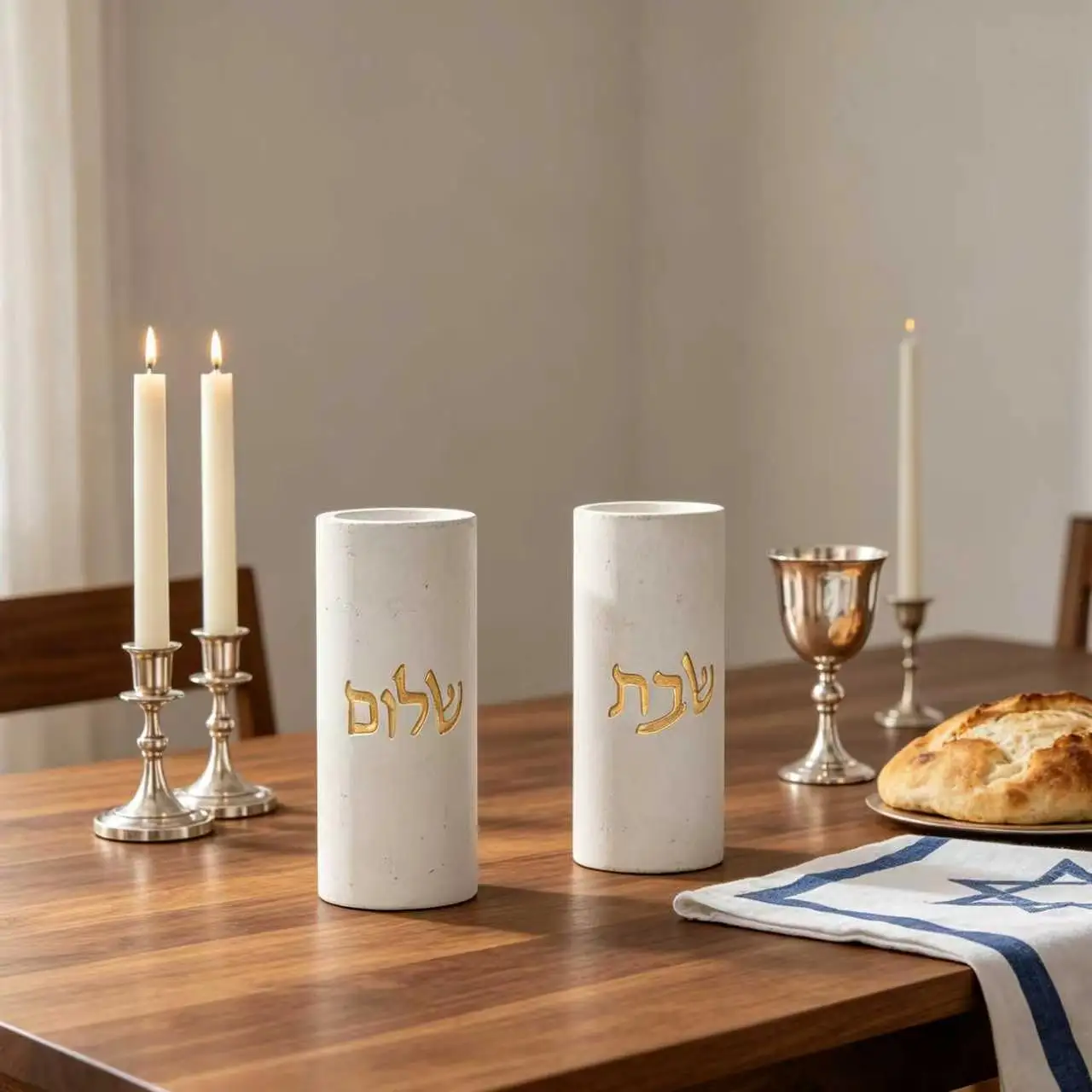 Modern Hebrew Candle Holder Mold, Cylindrical Shalom & Shabbat Blessing Resin Mold for Jewish Home Blessing