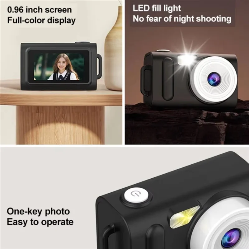 【Exclusive!】LED Fill Light Mini Camera HD 1080P 0.96 Inch Screen Indoor Home Outdoor Sports Video Recorder Retro Style