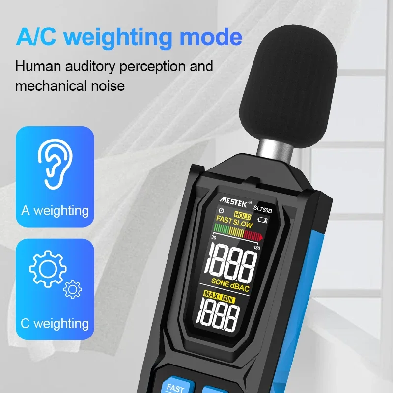 SL750B Digital Sound Level Meter 30-130dB A/C Weighted Professional Sonometer Noise Tester Noise Decibel Measuring Meter