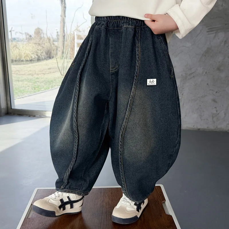 

Весенне-осенние детские джинсы для мальчиков, модные джинсовые брюки, повседневные удобные свободные брюки для подростков 2-11 лет