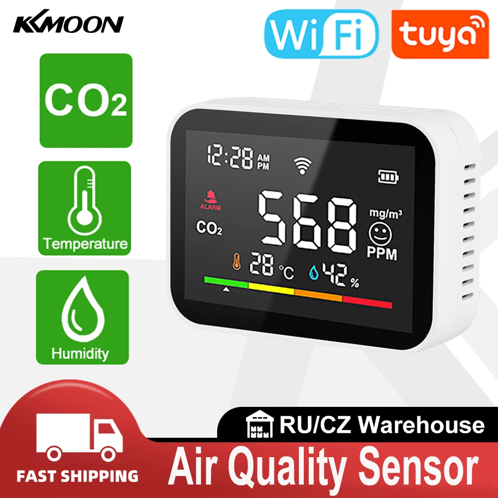 Tuya WiFi Smart CO2 Detector Air Quality Sensor Real Time Temperature And Humidity Sensor Tester Air Quality Monitor Analyzer