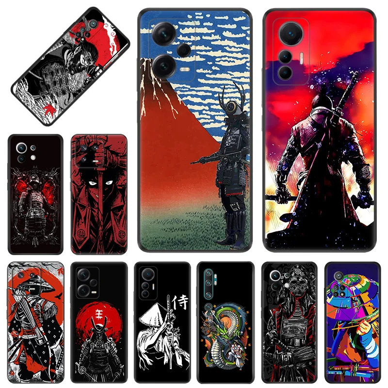 Phone Case for Xiaomi 13 12 Lite 12x 12t Redmi Note13 Note12 13c 12c 12s Ancient Samurai Soft Black Anti-Drop Cover