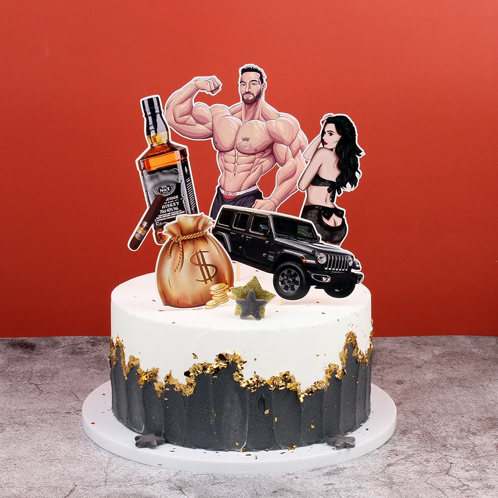 Adorno para tarta, bandera, cerveza, coche, belleza, señora, hombre rico, feliz cumpleaños, decoración de boda, decoración dorada para magdalenas, suministros para hornear fiestas DIY