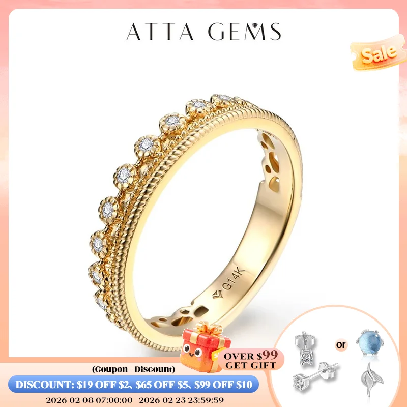 

ATTAGEMS D VVS1 Color Solid 10k 14k 18k Au585 Moissanite Diamond Ring for Women White Gold Engegament Wedding Rings Fine Jewelry