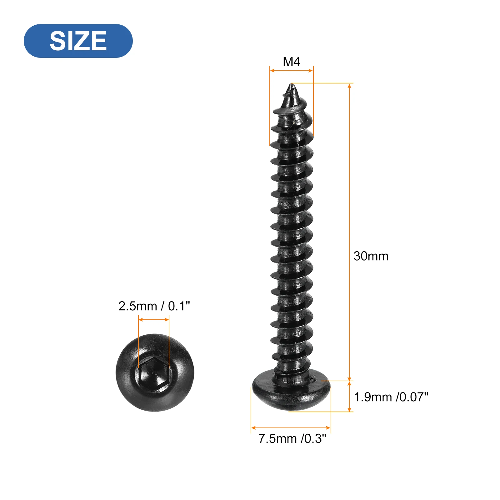 25/200/400Pcs Hex Socket Self Tapping Screws Carbon Steel Wood Resistance Screws Fastener Black M4 M5 Length 16mm 20mm 25mm 30mm