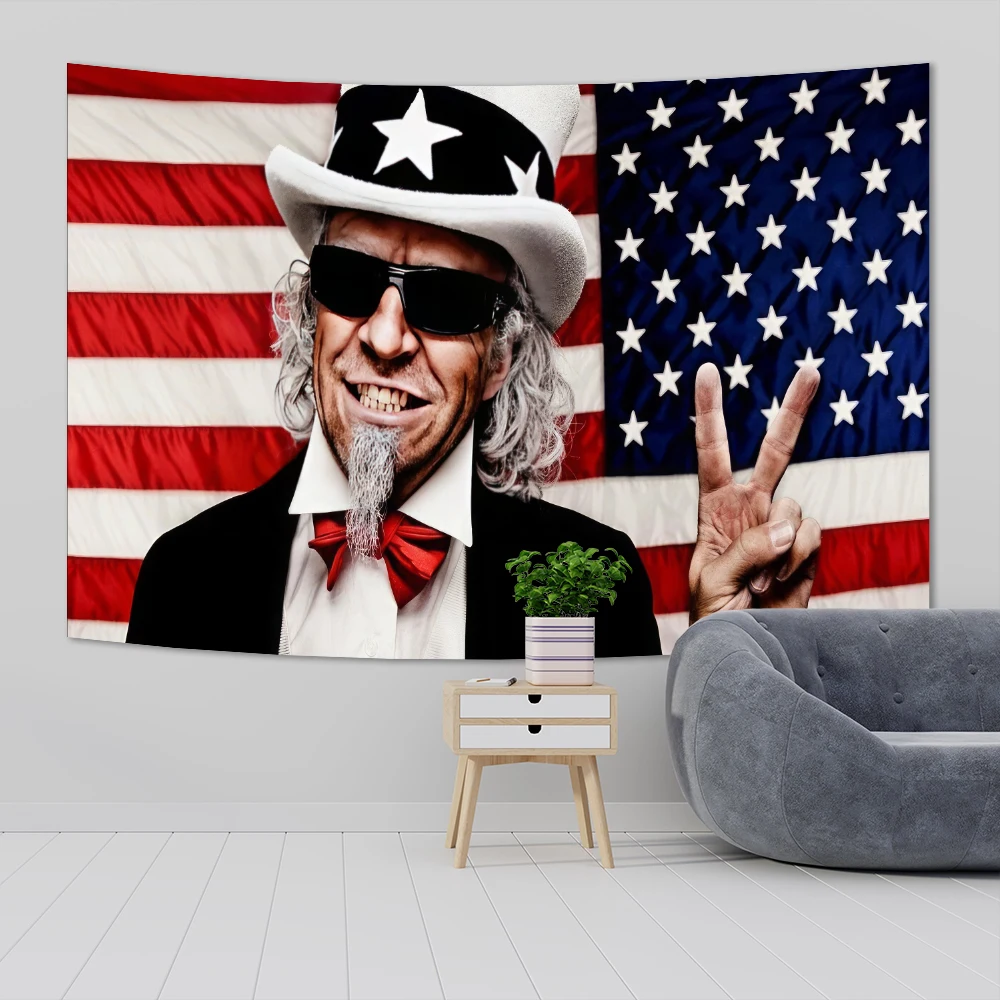 90x150CM American Uncle Flag Background Funny Tapestry Boho Decor Tapestry Wall Hanging Room Decoration