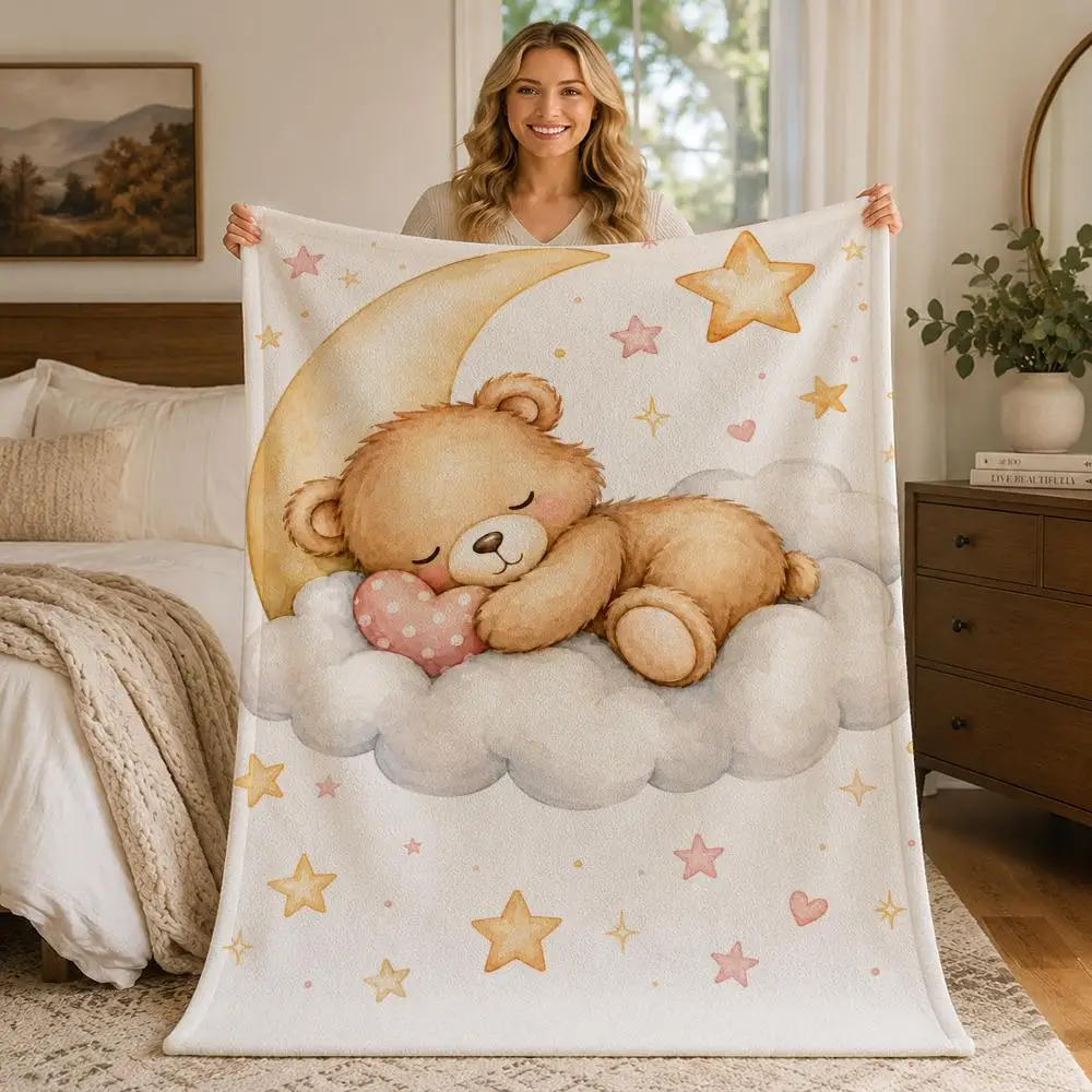 Dreamy Moon Cute Animals Throw Blankets Soft Warm Flannel Blanket Bedding for Bed Living room Home Sofa