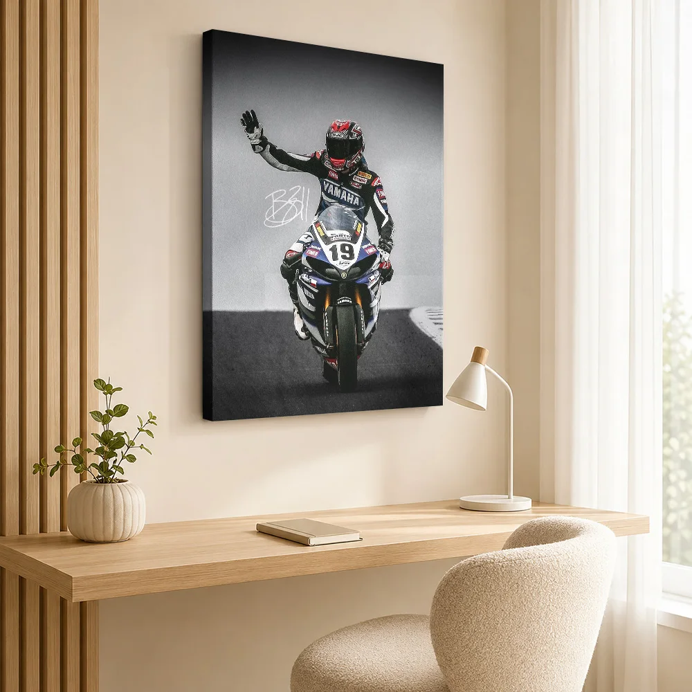 Ben Spies Motorcycle Racer Framed Canvas Print Poster Personalized Photo Retro Automotive Wall Paintings Decoration for Garage