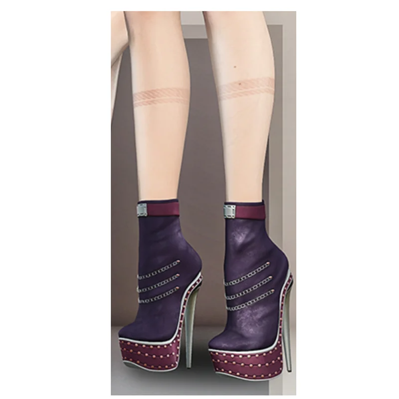 Black Chain Rivet Mid Calf Boots Thin High Heel Pointed Toe Fashion Sexy Cool 2025 Winter Big Size Woman Shoes Zapatillas Mujer