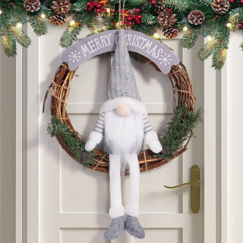 Christmas Wreath for Front Door 14 Inch Christmas Gnome Wreath Welcome Sign with Plush Gnome Ornament for Home Decor Holiday