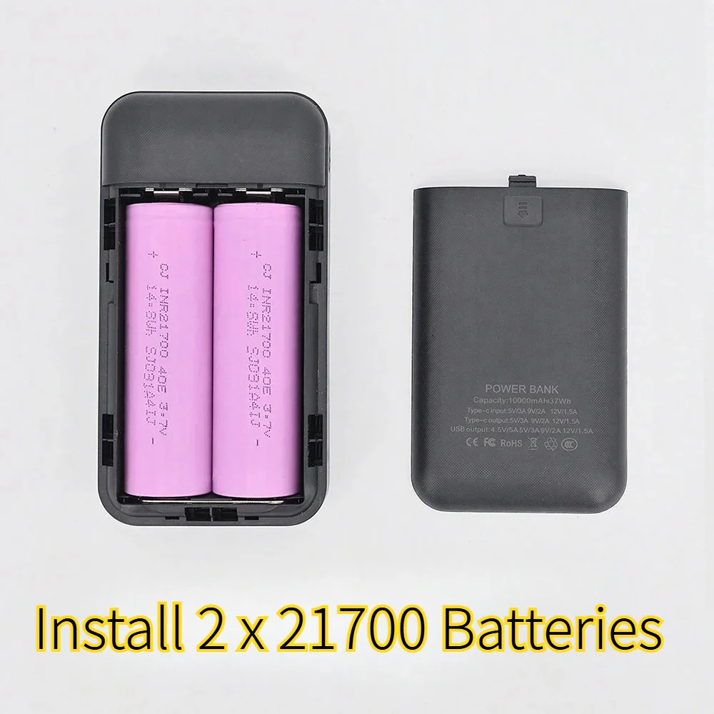 21700 Powerbank Housing Battery Case Power Bank Case No Soldering Required with LCD Display for 21700 Batteries DIY Power Pack