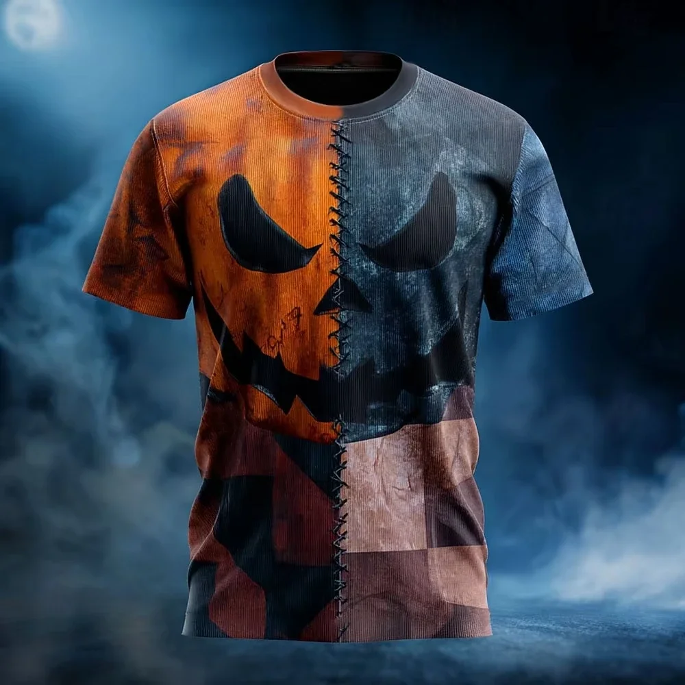 Halloween Men's Optical Illusion Pumpkin 3D T Shirt Short Sleeves T Shirt 3D Printing Crew Neck Tops