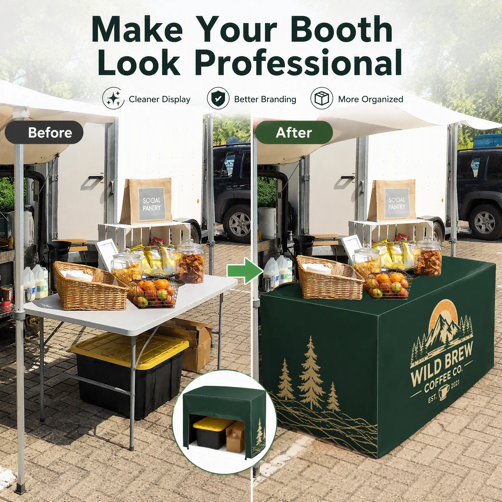 Custom Table Cover with Logo Personalized Outdoor Market Tablecloth Vendor Booth Display Cover Craft Fair Pop Up Shop Decoration
