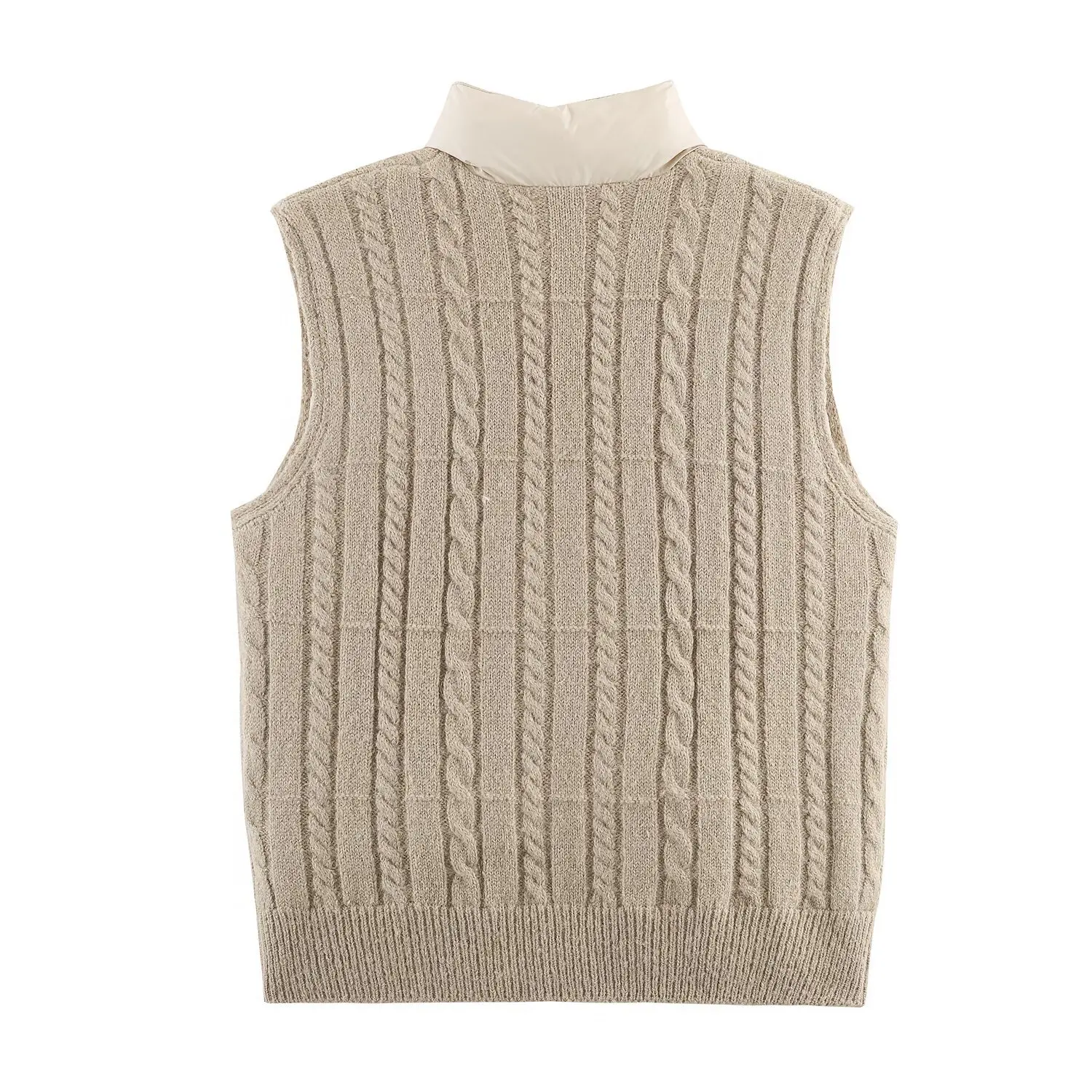 2026 유행 케이블 니트 스탠드 칼라 두꺼운 퀼팅 민소매 조끼 신상 겨울 스타일 패션 여성 조끼 탑