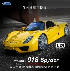 

1:24 Porsche 918 Spyder yellow sports car simulation alloy car model crafts decoration collection toy tools gift