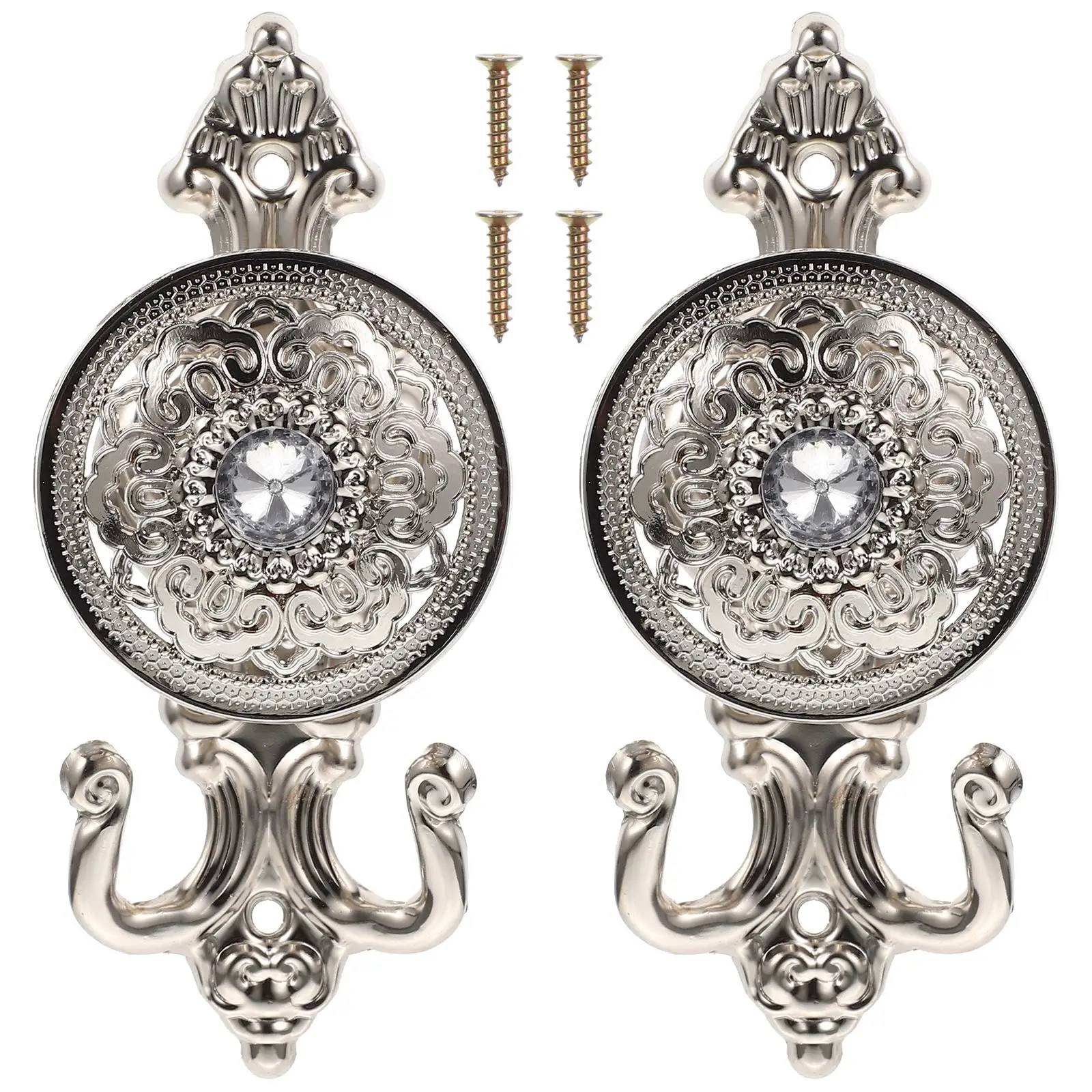

2pcs Rhinestone Hook Set Vintage Design Decorative Hooks for Curtains Kitchen Elegant Retro Curtain Accessories Alloy