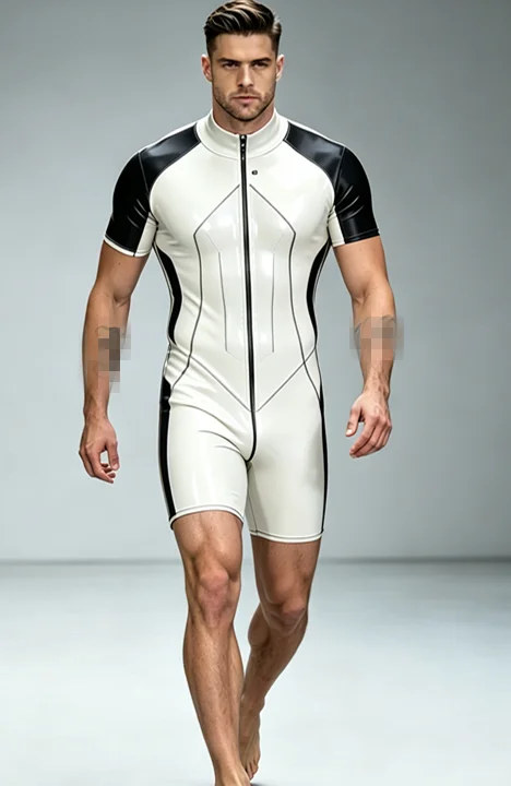 100% Latex Gummi Rubber catsuit bodysuit cosplay mode sexy jumpsuit sports uniform