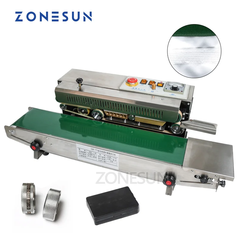 

ZONESUN sealer sealing machine ZS-FR770 plastic bag soild ink continuous band Expanded food band sealer