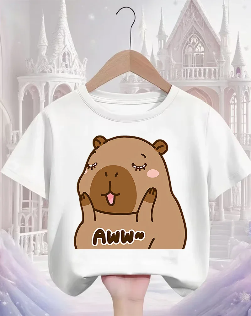 

Capybara Cartoon T Shirt For Kids Boys Girls Summer Cute Kawaii Crew Neck Fashion Street Casual Tops 3 14 Years