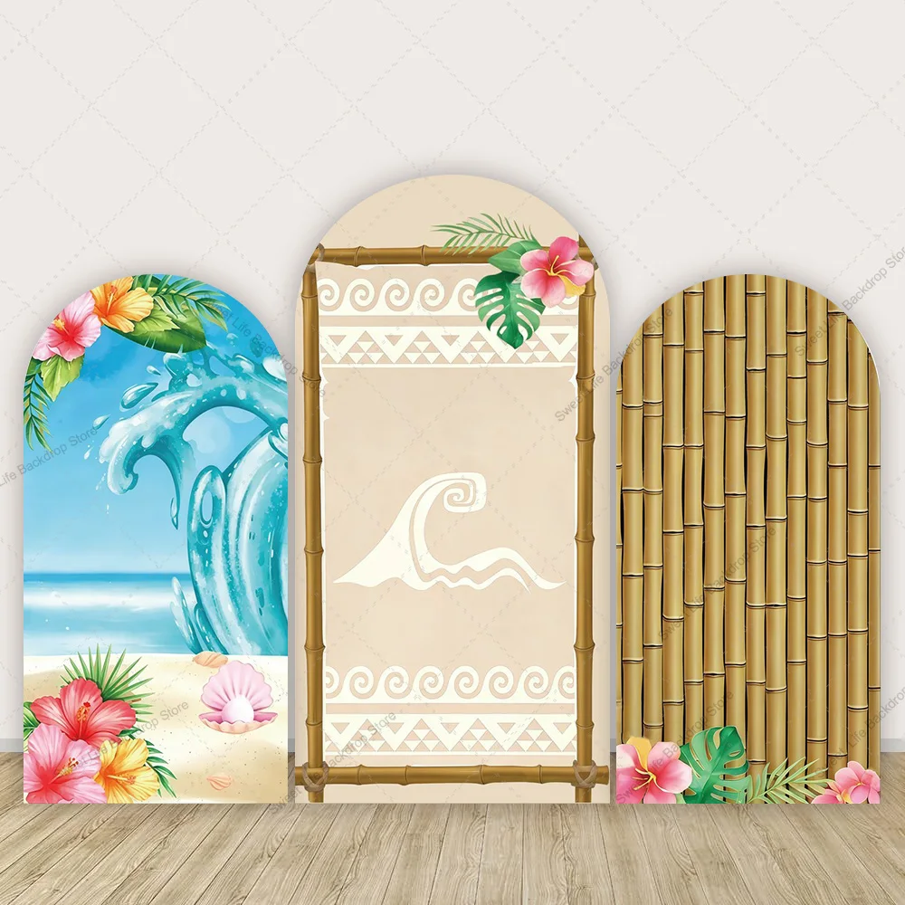 Arche de fond à thème estival de dessin animé, style tropical hawaïen, pour décoration de fête d'anniversaire d'enfants et toile de fond de baby shower