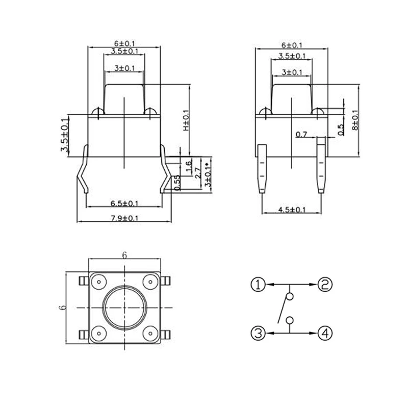 100/180/200Pcs 6*6 Tact Tactile Push Button Switch 4.3mm-13mm DIP 4Pin Micro Switch 6x6 Keys Tact ON/OFF 10 Models for Arduino