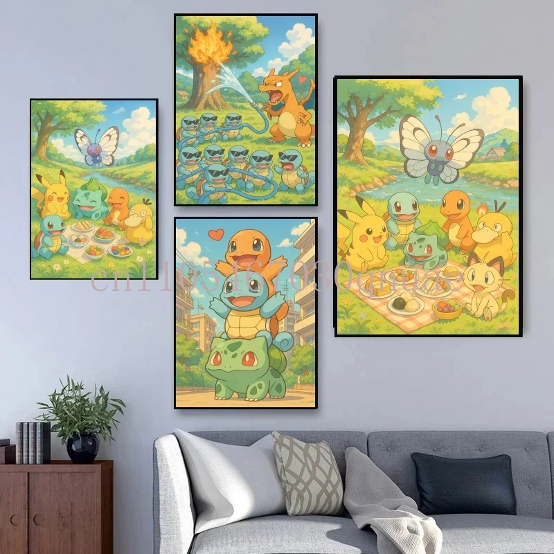 

Anime Pokemon Canvas Painting Pikachu Charmander Squirtle Poster and Print Watercolor Wall Art Picture Home Decor Kids Gifts