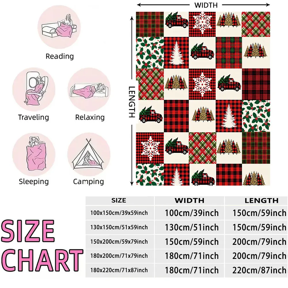 230g Flannel Fleece Blanket Christmas Plaid Check Pattern Soft Warm Cozy Winter Holiday Blanket for Sofa Bed