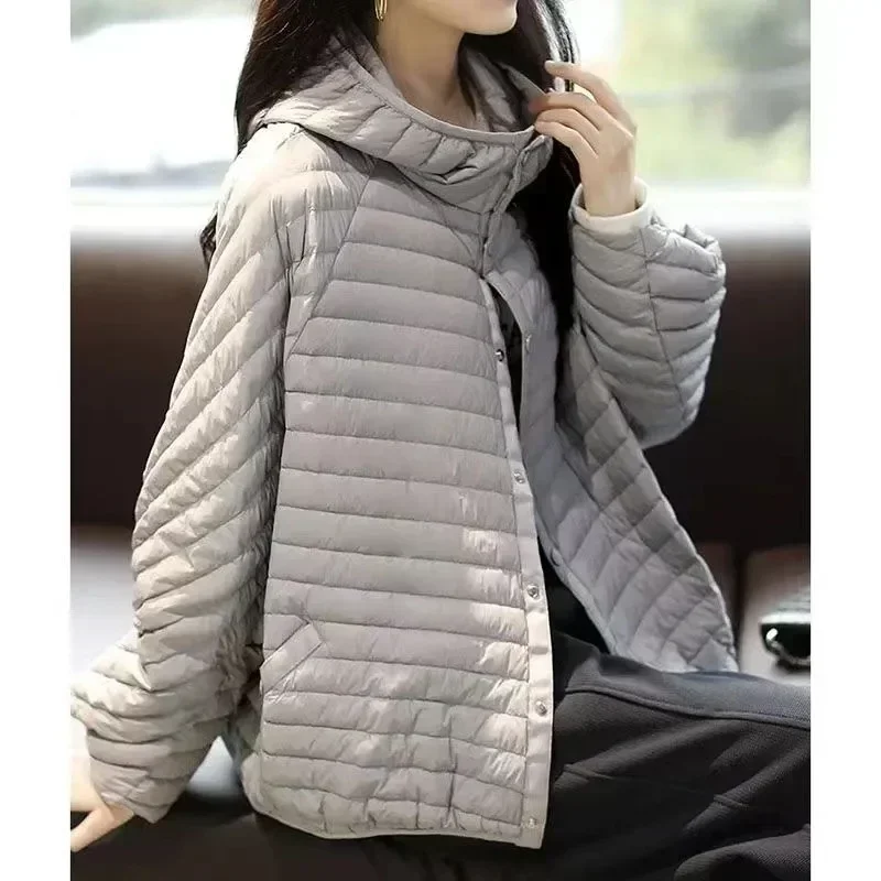 Autumn/Winter New Lightweight Autumn/Winter Jacket Women's Fashion Lightweight Hooded Loose Parker Down Cotton Coat Women's