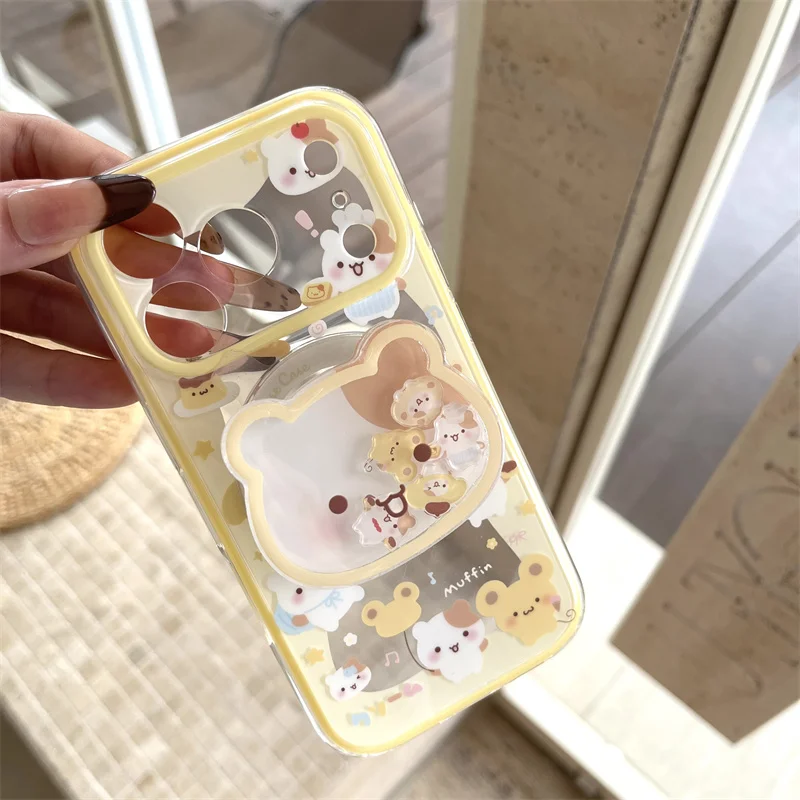 

Kawaii Cartoon Cat Magnetic Phone Case For iPhone 17 Pro 16 14 15 Pro Max Cover with Magsafe Stand Shockproof Cute Cases 17Pro