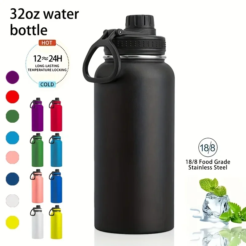 1pc Stainless Steel Insulated 1000ml/32oz Leakproof Water Bottle Double Wall Vacuum Thermal Drinkware Cup Perfect For JJ2541