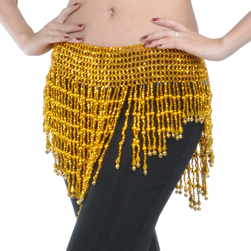 New Belly Dance Waist Chain Round Bead Small Bell Tassel Women Costumes Shiny Drill Hip Scarf Beginner Performance Accessories