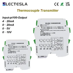 Temperature Transmitter PT100 pt1000 Type RTD -200 to 850°C 0-10v 0-5v 4-20mA Output Isolated Temperature Transducer 24v