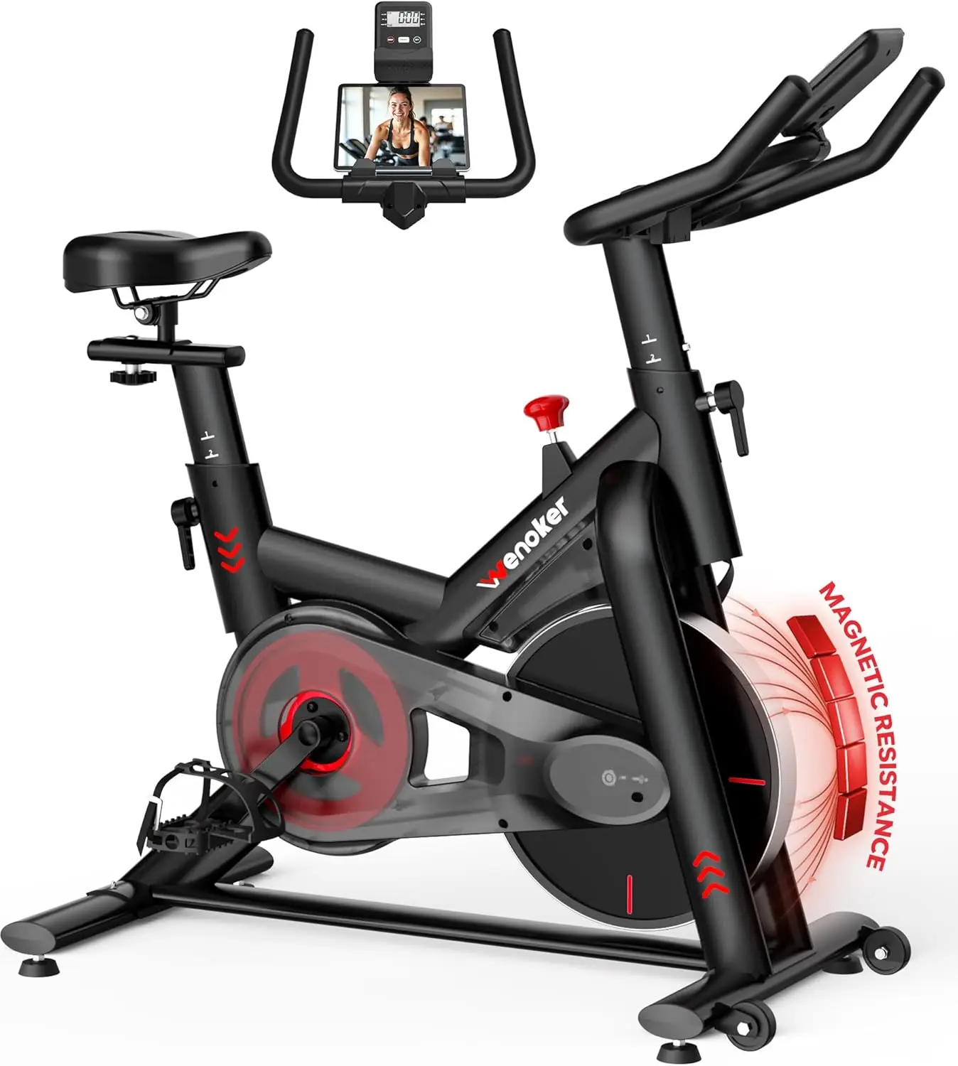 

350LB Magnetic Resistance Indoor Cycling Bike – Silent, Smooth, App Sync, Adjustable Seat, LCD Monitor for Home Cardio