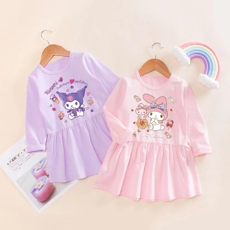 

2024 Spring Autumn Kawaii Sanrio Ins Girl Long Sleeve Dress Cute Cartoon My Melody Childre Y2k Gauze Skirt Princess Cloth Gifts