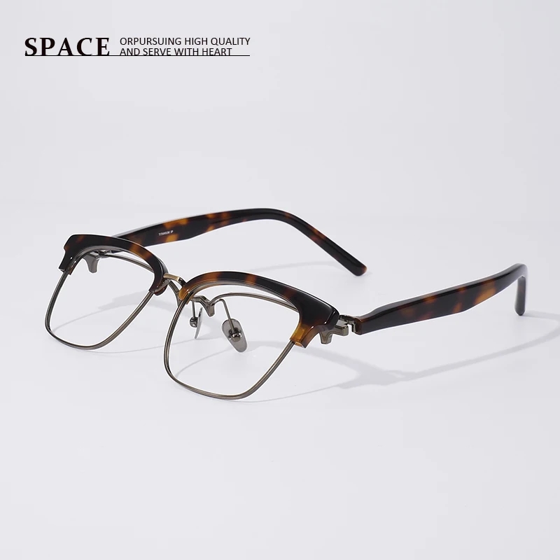 

968 Flip Cover Eyebrow Frame Pure Titanium Square Men Eyeglass Frame Women Elegant Trendy Handmade Custom Prescription Lenses