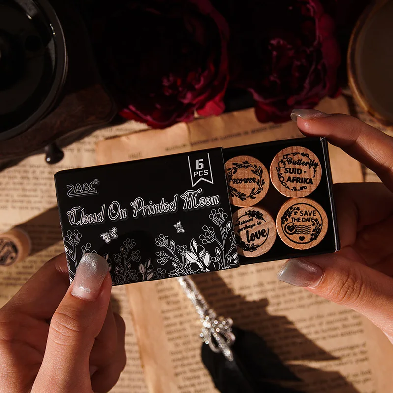 6 قطع من الزهور الكرتونية للأسبوع، ختم مطاطي خشبي، مجموعة طوابع خشبية قياسية لسكرابوكينغ ديكو DIY #4