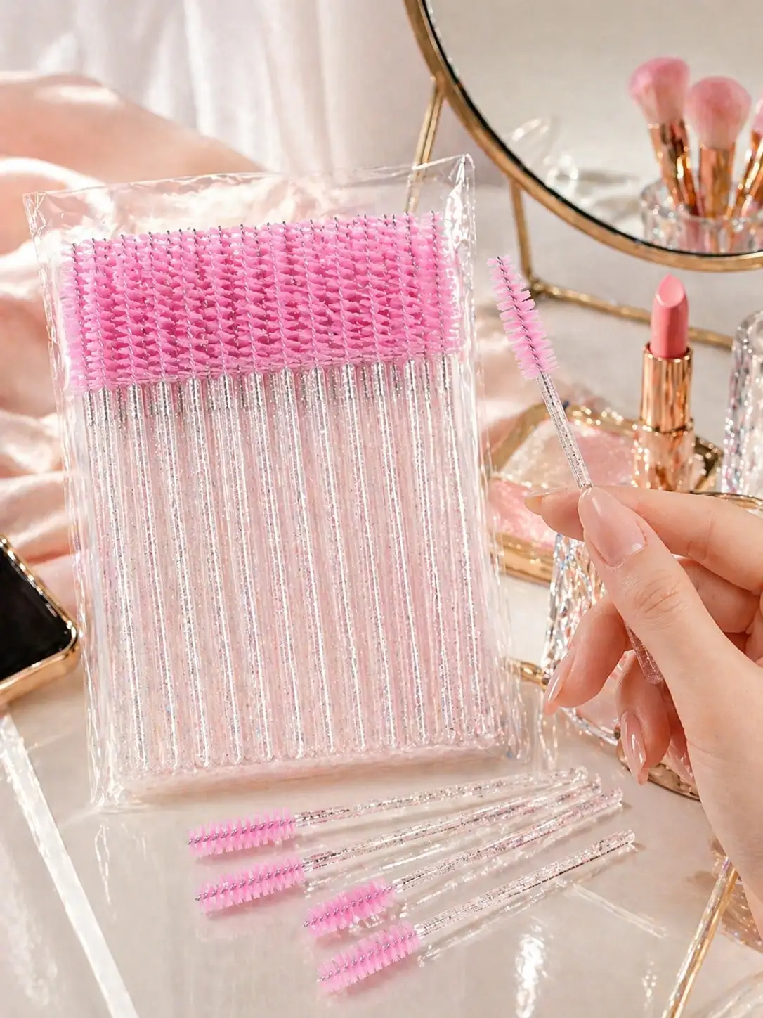 50Pcs/pack Disposable Eyelash Brushes Mascara Wands Makeup Applicators Lash Comb Spoolie Brushes for Eyelash Extension Beauty Tool