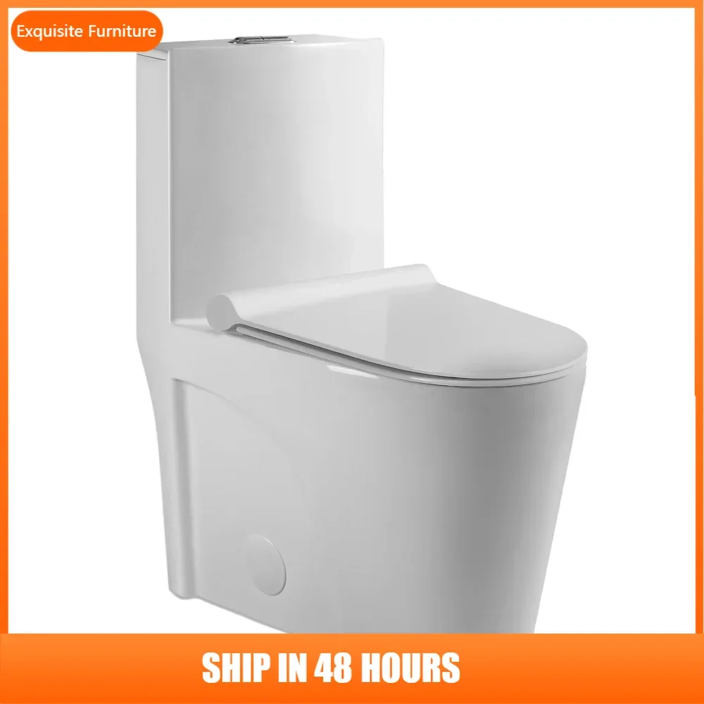 

1.1/1.6 Gallons GPF Dual Flush Floor Mounted One-Piece Toilet with Soft-Close Seat In Glossy White