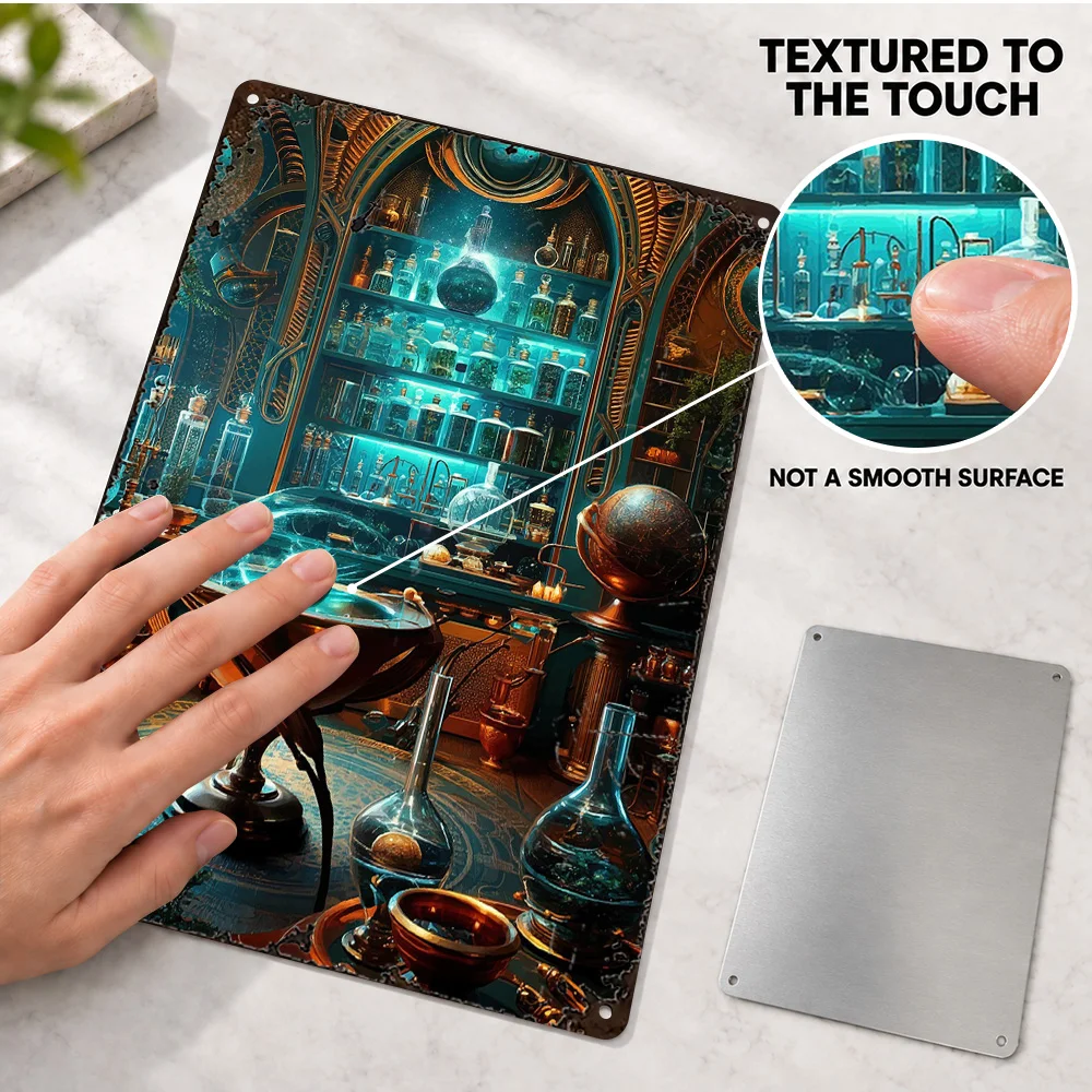 Steampunk Alchemist Laboratory Printed Poster Retro Bold Design Bedroom Wall Art Customized Aluminum Metal Sign Collector Gift
