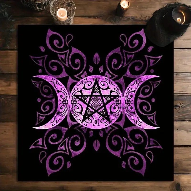 Tarot Tablecloth Sun Moon Three Phase Pentagram Sacred Geometry Lotus Angel Altar Cloth Witch Divination Tarot Mat Decor