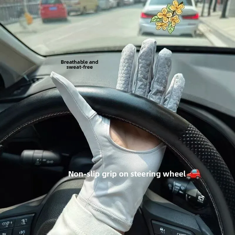 女性用運転用日焼け止め手袋-アイスシルク-ホローハンドハート-夏用-速乾性-抗紫外線-滑り止め-汗がこびりつきにくい