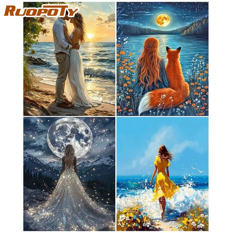 

RUOPOTY Seaside 5d Diamond Painting Living Room Decoration Artwork Character Classic Wall Art Diamond Art Kits For Adults
