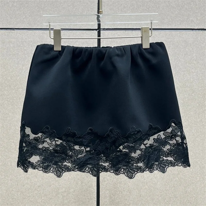 Women's skirt New high waisted slim mini skirt for spring 2026 Lace patchwork super short skirt Elastic waist women's half skirt