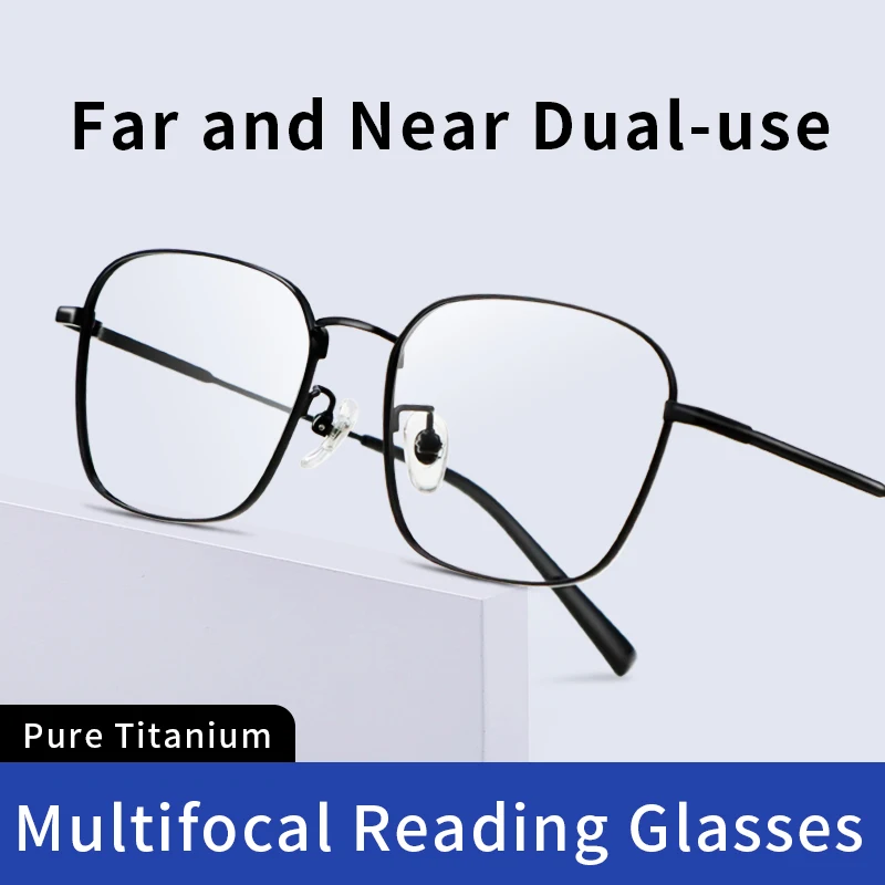 

Progressive Multifocal Reading Glasses Men Glasses Pure Titanium Frame Blue Light Blocking Intelligent Progressive Readers