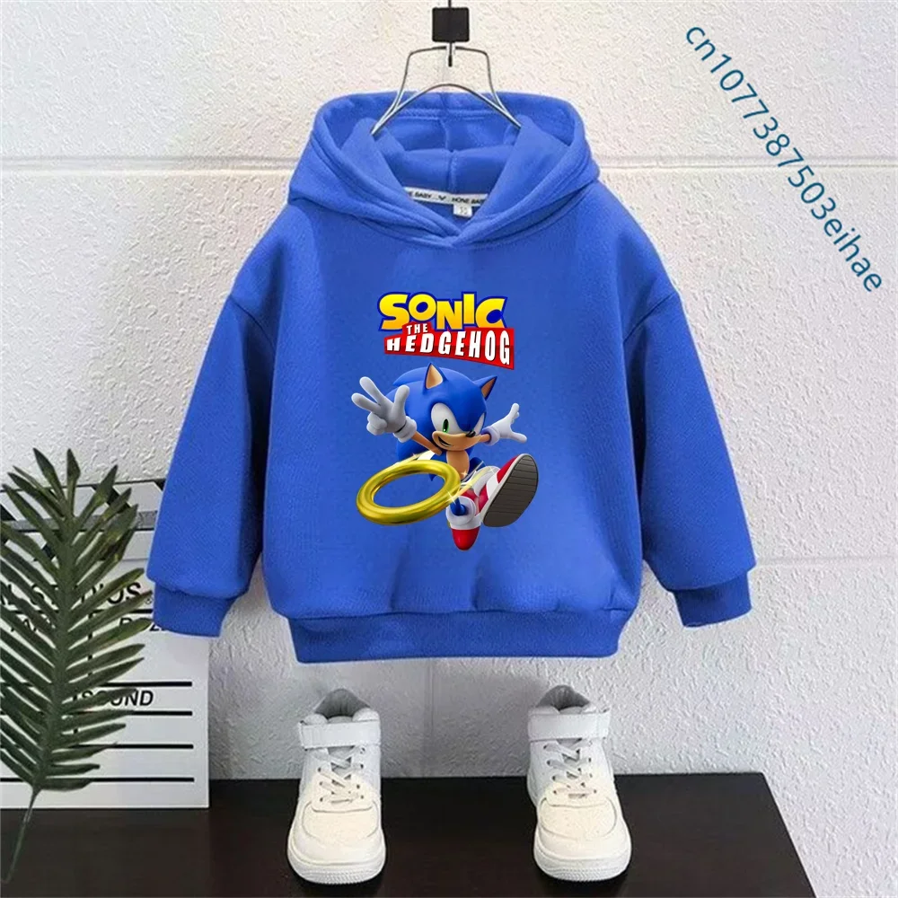 Sudadera con Capucha Gruesa para Niños con Lindo Estampado de Sonic, Sudadera Suave y Moderna, Ropa Perfecta para Regalo para Niños y Niñas