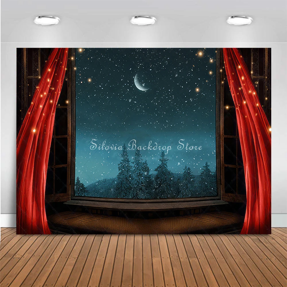 Winter Snowflake Christmas Window Photo Background Waiting On Santa Photography Backdrop Cloth Kids Portrait Photo Studio Props