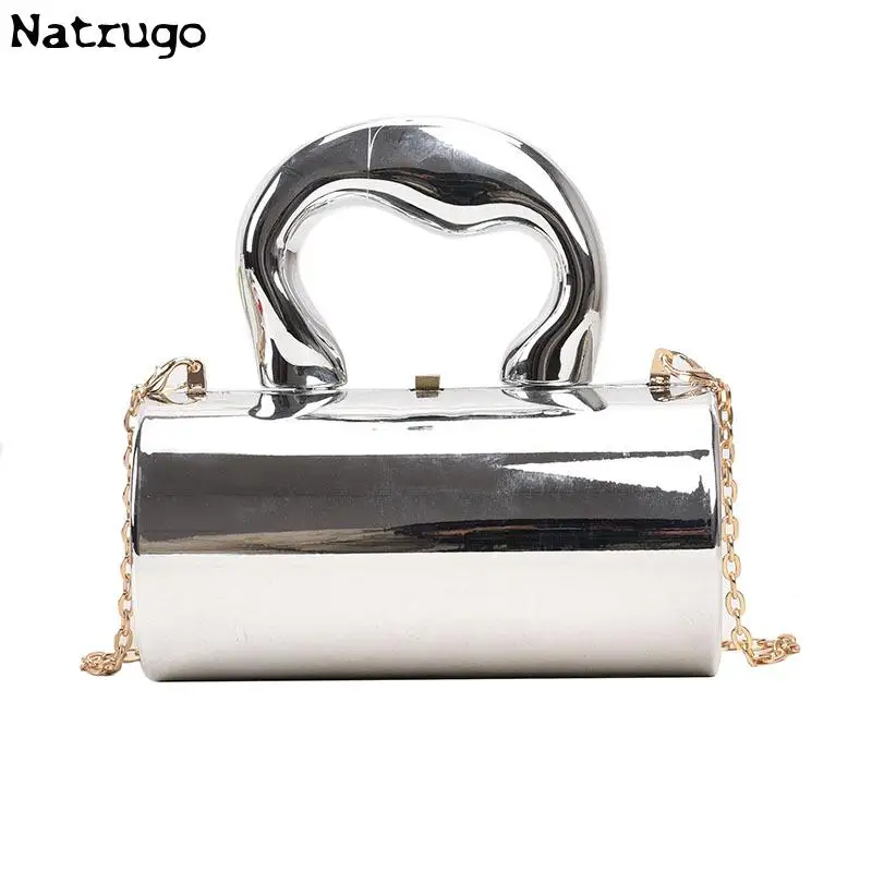 Women\'s Handbag Bags For Women 2023 Party Clutches Fashion Cylinder Mini Evening Purse Crossbody Shoulder Bag Gold Box Clutch