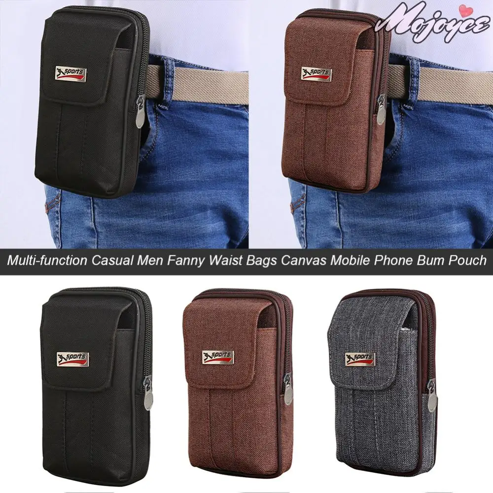 

Men Canvas Belt Bag Double-layer Running Waist Bag Zipper Fitness Belt Pack