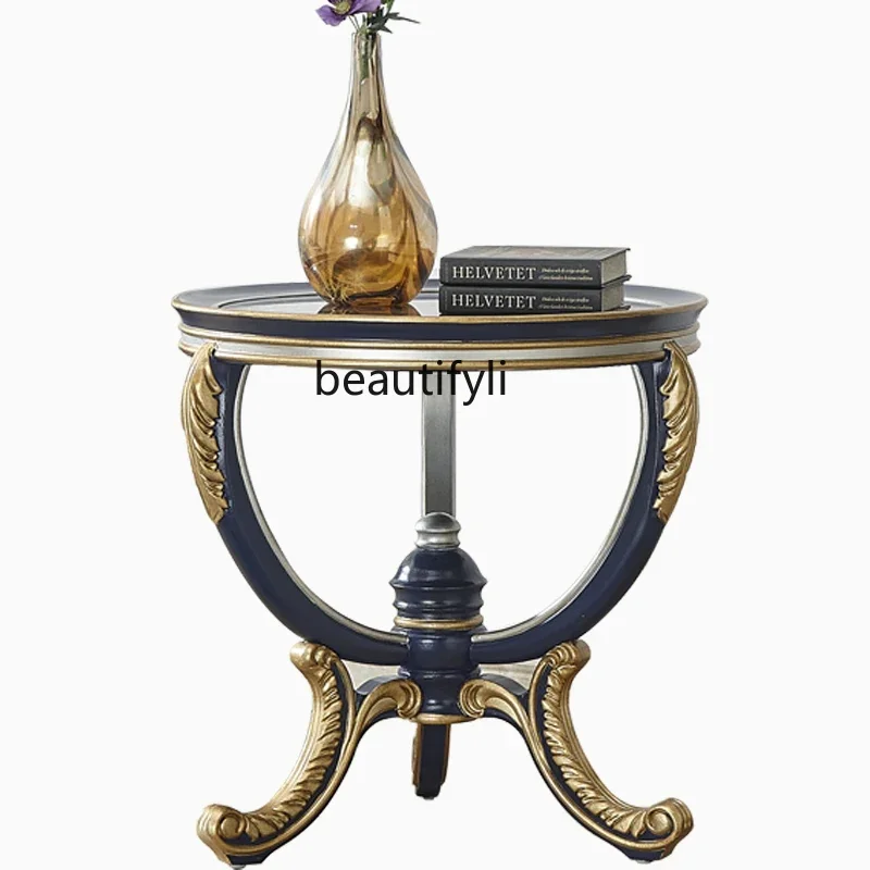 

European luxury painted round table, French full solid wood carving flower small round table, negotiation table